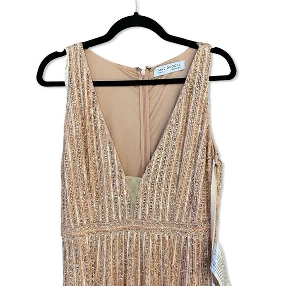 NWT Mac Duggal Sequined Sleeveless Plunge Neck Flowy Gown dress rose pink 10 - Picture 7 of 13